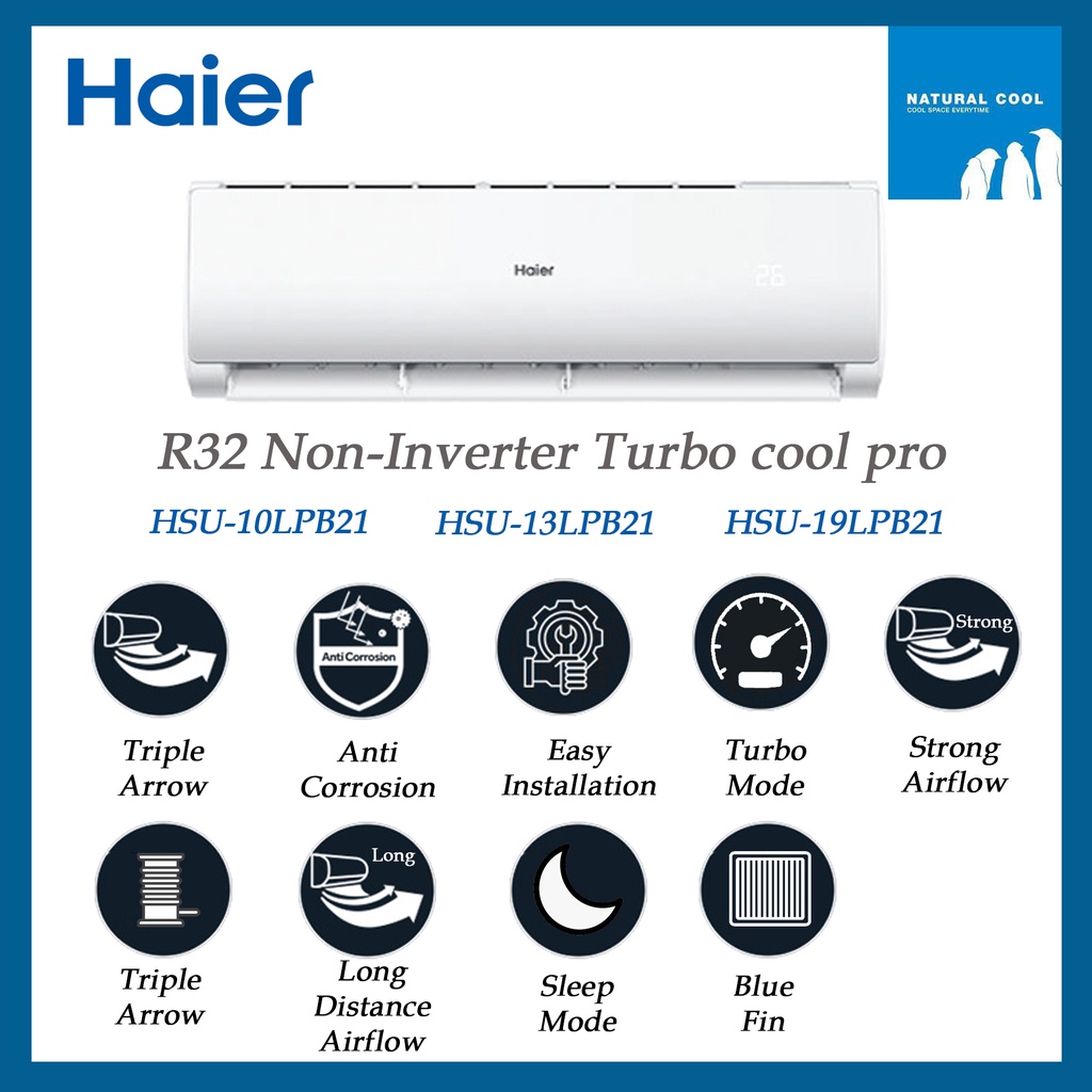 Aircond Haier Non Inverter Turbo Cool Pro Hsu Lpa Hp Hp Hp