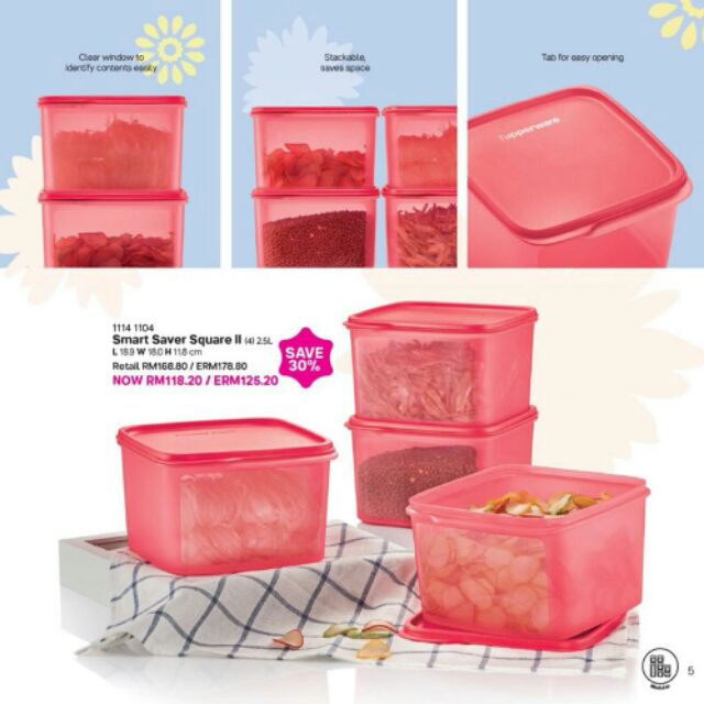 Tupperware Smart Saver Square Ll L Pcs Shopee Malaysia