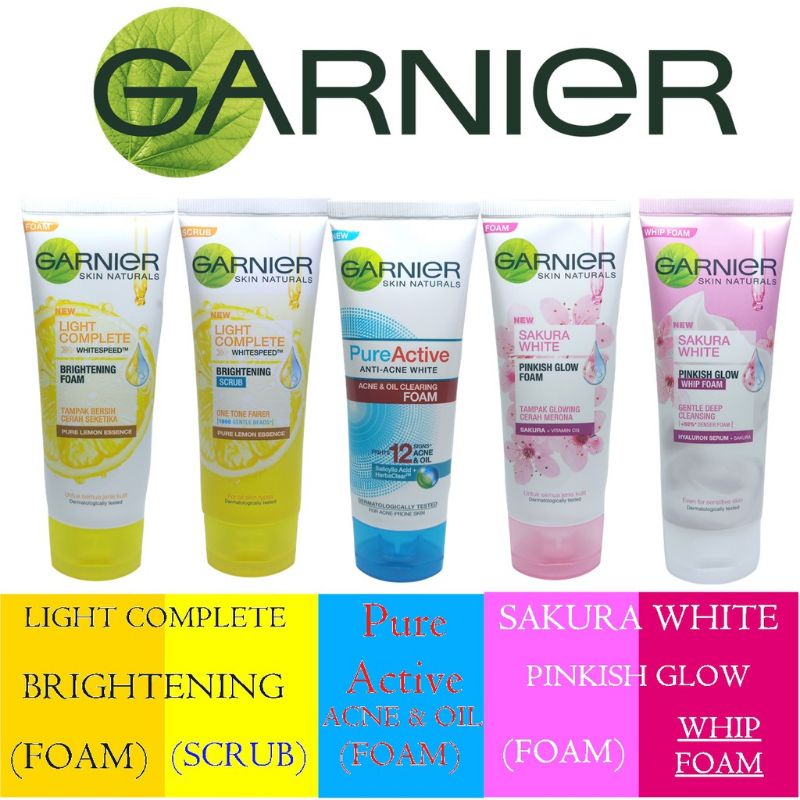 Garnier Facial Foam 50ml 100ml Sakura White Light Complete Scrub Foam