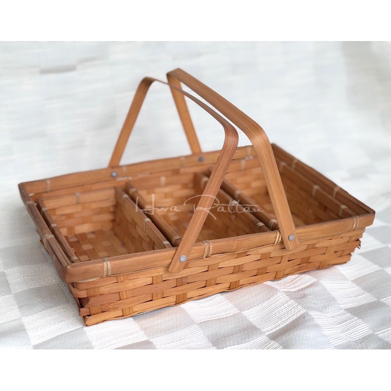 Bekas Simpanan Anyaman Buluh Bamboo Carrying Basket Woven Rectangle