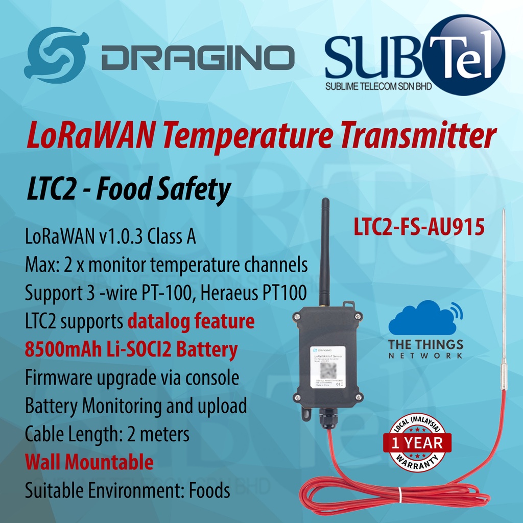 Dragino Ltc Fs Au Lorawan Temperature Transmitter Food Safety Ltc