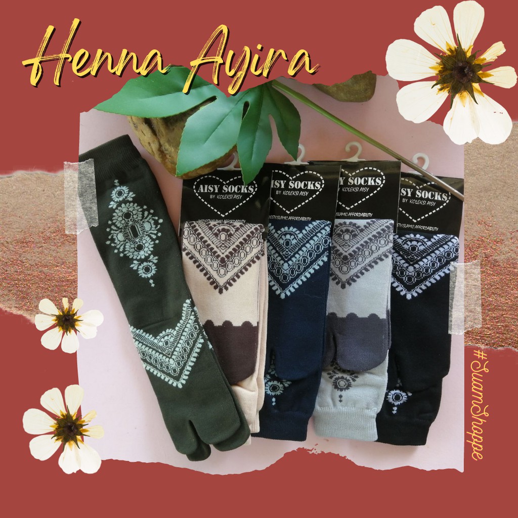 Stokin Aisy Henna Ayira Socks Bercorak Kanik Inai Warna Muslimah Tapak