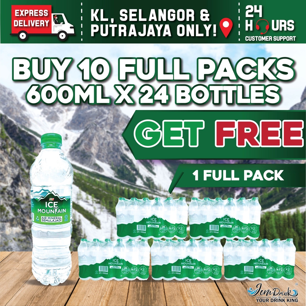 BUNDLE OF 10 FULL PACKS ICE MOUNTAIN MINERAL WATER 600ML X 24 BOTTLES