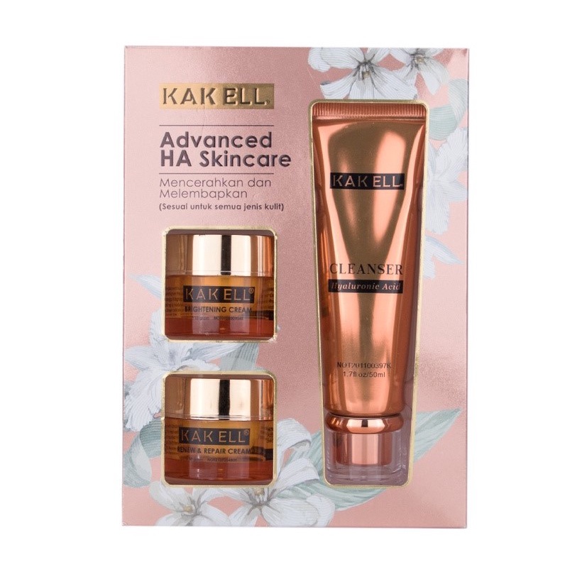 KAK ELL ADVANCED HA SKINCARE SET CLEANSER 50ML BRIGHTENING CREAM