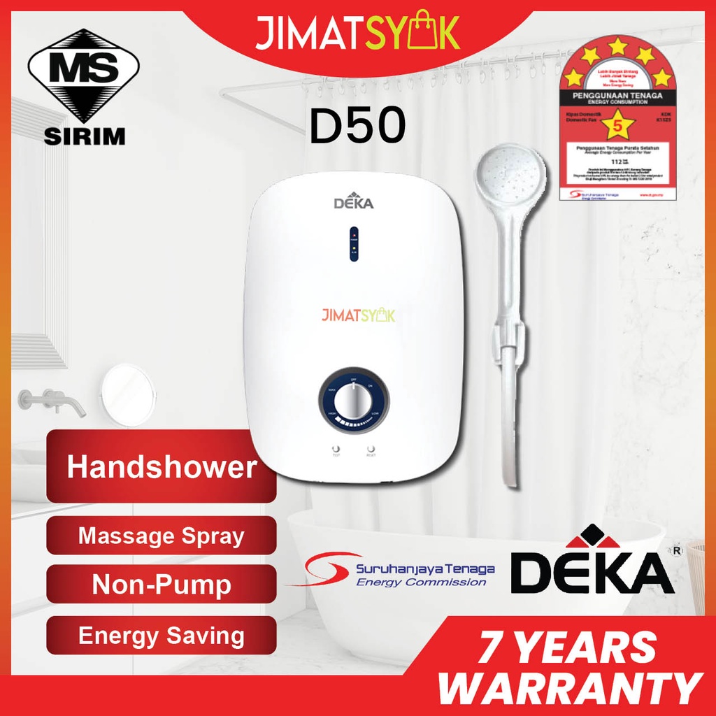 DEKA Water Heater Non Pump D50 Handshower Heater Instant Heat Shower