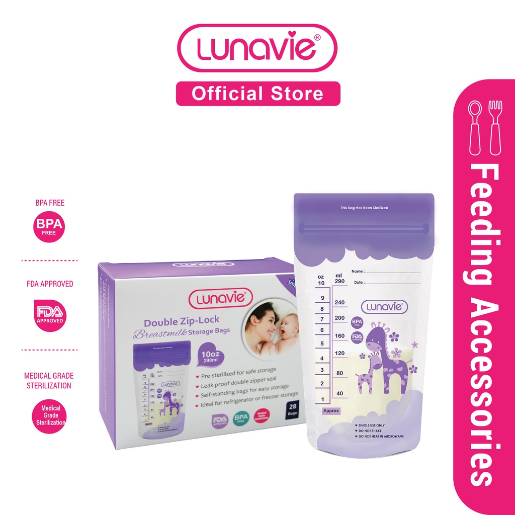 Lunavie Double Zip Lock Breast Milk Storage Bag Oz X Pcs