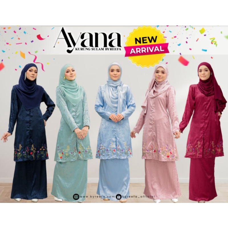 Kurung Sulam Ayana Satin Jacquard Byreefa Mint Baby Blue Navy Blue