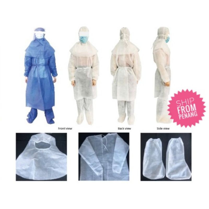 Ready Stock Ppe Set Sut Baju Ppe Disposable Isolation Gown Head