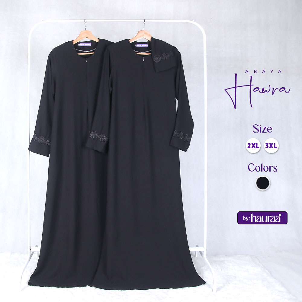 Abaya Kain Premium Fursan Plussize Hitam Black Zip Dada Tangan Kocek