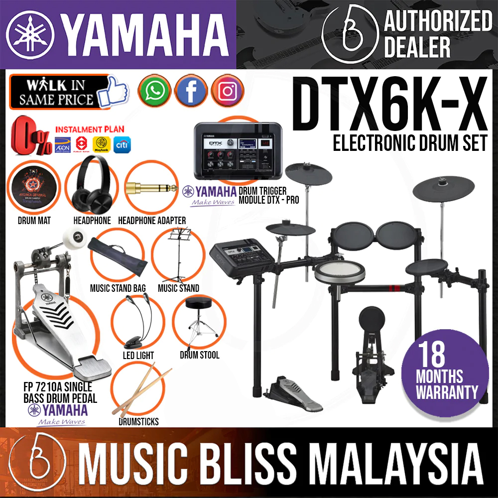 Yamaha DTX6K X Electronic Drum Set W Yamaha FP7210A Single Pedal And