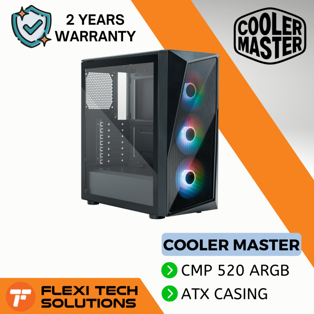 Flexi Tech COOLER MASTER CMP 520 ARGB ATX PC Desktop Case Black ARGB