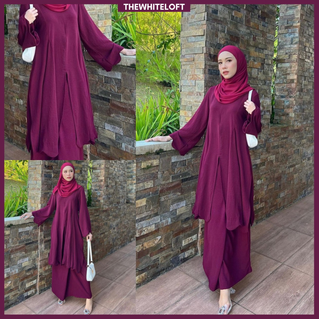 DEWASA Readystock Kuntum Kurung Haurabelle Ironless Baju Raya Set Ibu