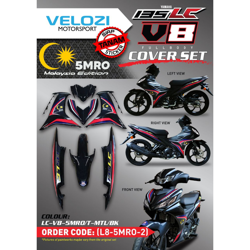 COVERSET BODYSET LC135 LC V8 5 MILLIONTH ROLL OUT 5MRO HITAM BLACK FUEL