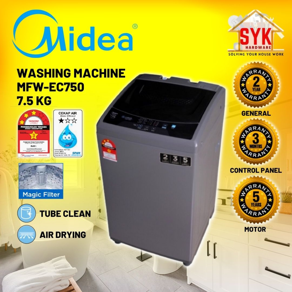 SYK Midea Washing Machine 7 5kg Fully Auto MFW EC750 Washing Mechine