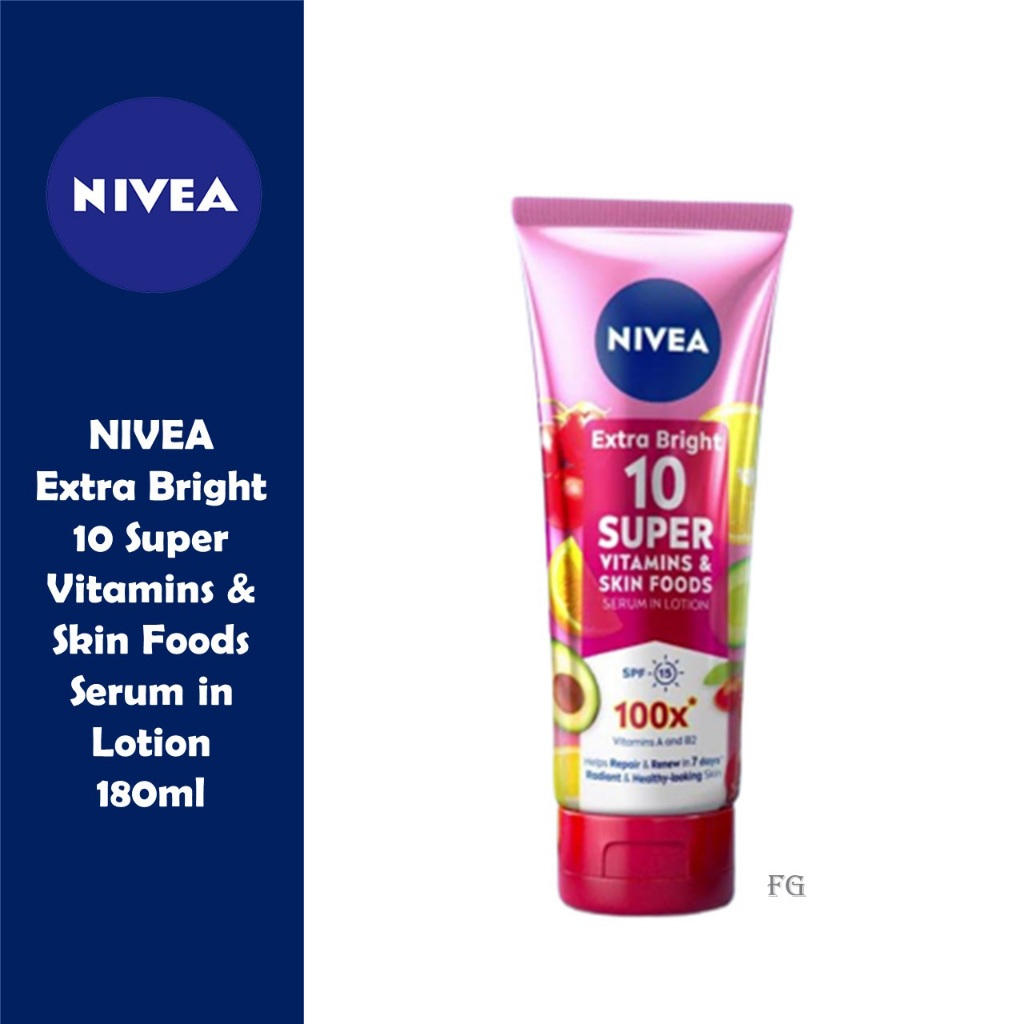 Nivea Extra Bright 10 Super Vitamins Skin Foods Serum In Lotion 180ml