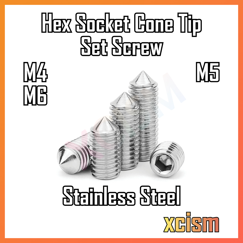 M4 M5 M6 Hex Socket Cone Tip Headless Grub Screw Allen Key Set Bolt