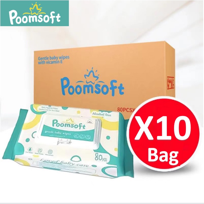 POOMSOFT Non Alcohol Baby Wet Wipes 80 Pcs Pack Shopee Malaysia