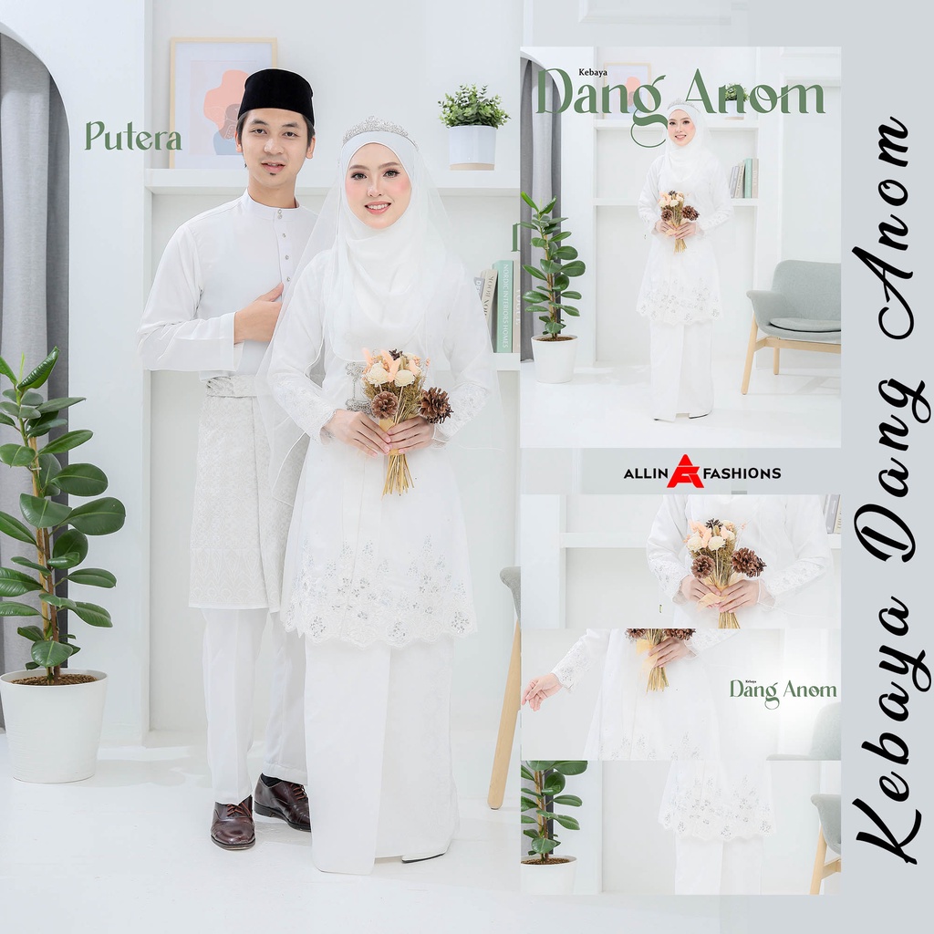 Kebaya Dang Anom Kebarung Songket Tabur Set Nikah Set Tunang Off White