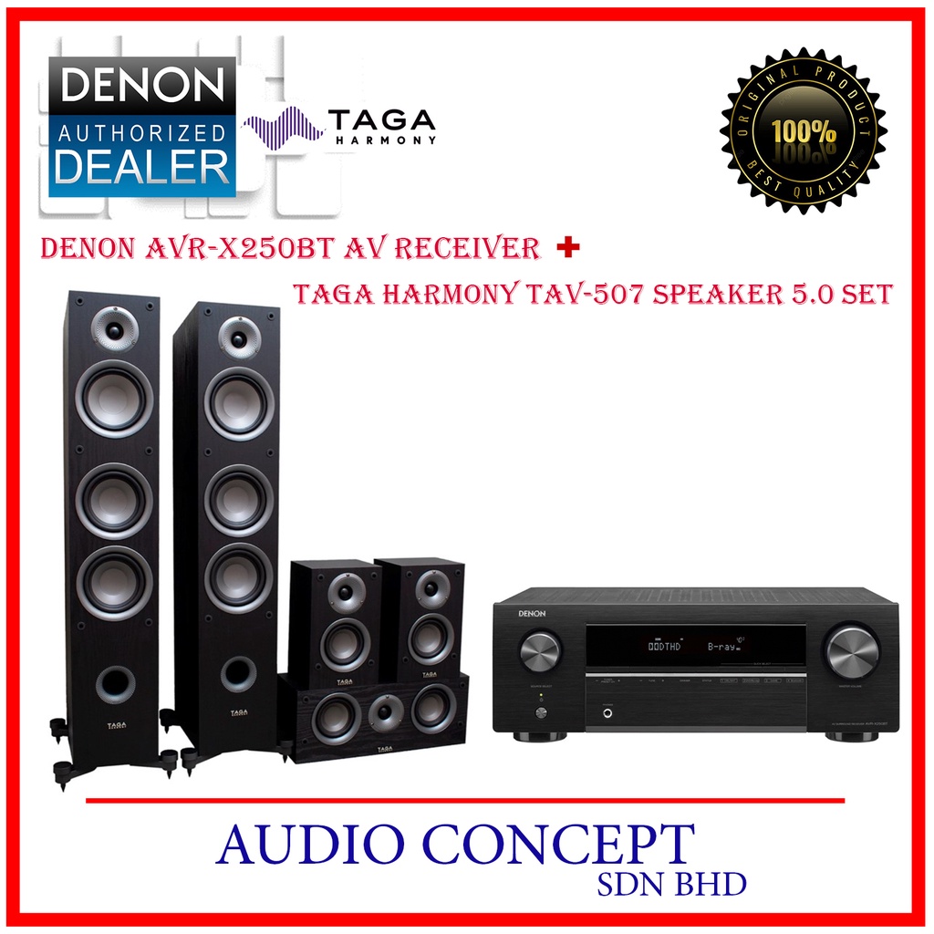 Denon AVR X250BT AV Receiver Taga Harmony TAV 507 Speaker 5 0 Set