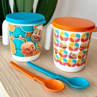 2mugs 2spoon Tupperware Upin Ipin Illumina Mugs 350ml With Lid Spoon