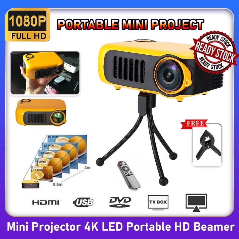 A2000 Mini Portable Projector 4K HD LED Beamer 1080P Android WIFI LED