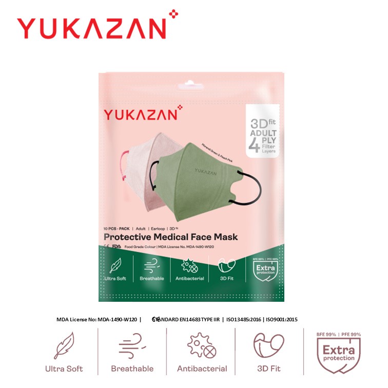 Yukazan Adult 4ply 3D Fit Morandi Green Peach Pink Protective Medical