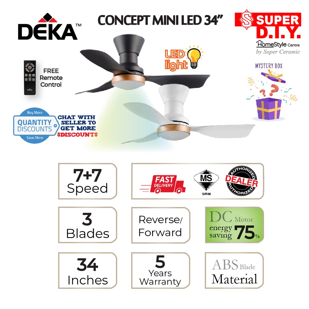 DEKA CONCEPT MINI LED Series 34 3 Blades DC Motor 7 Speed Control