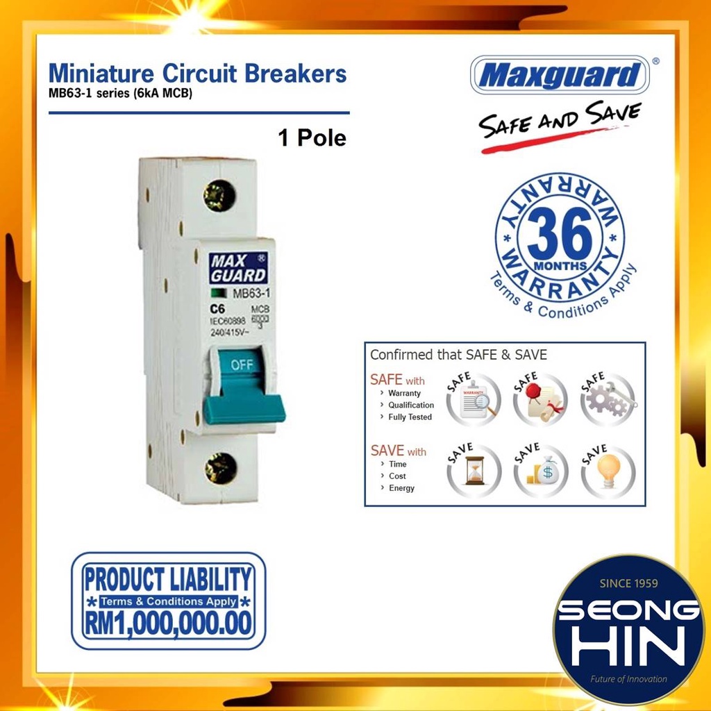 Maxguard Genuine Pole Ka Miniature Circuit Breakers Mcb Mcb A A