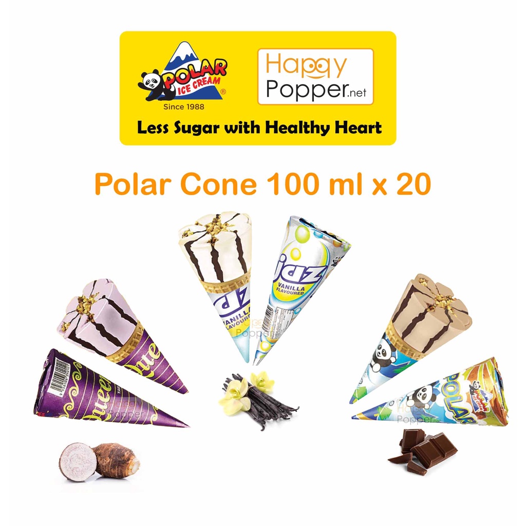 Happypopper Polar Ice Cream Cone 100ml X 20 Pcs Chocolate Vanilla Yam