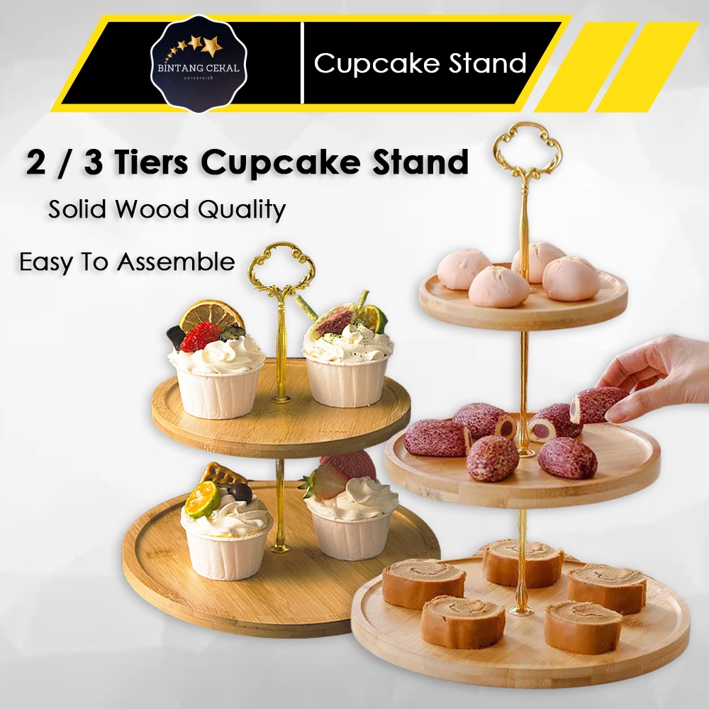 Bc Natural Bamboo Wood Dessert Stand High Tea Tiers Cupcake