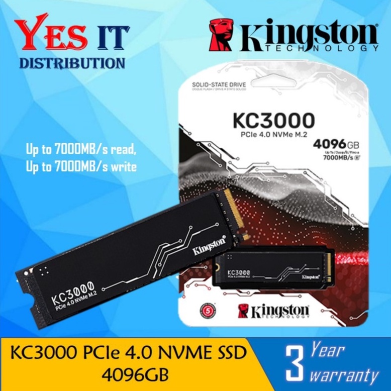 KINGSTON KC3000 M 2 2280 NVMe PCIe 4 0 4096GB SSD SKC3000S 4096G