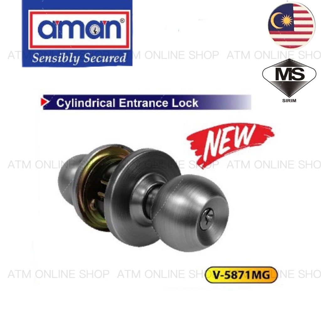 Aman Sirim V Mg Grey Cylindrical Lock Tombo Lock Pintu Set