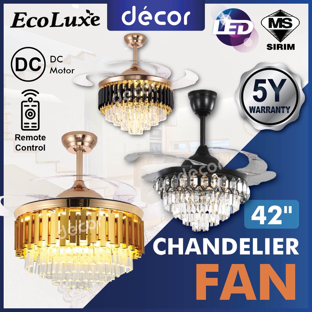 Ecoluxe Crystal Chandelier Ceiling Fan Speed Colour Led Remote