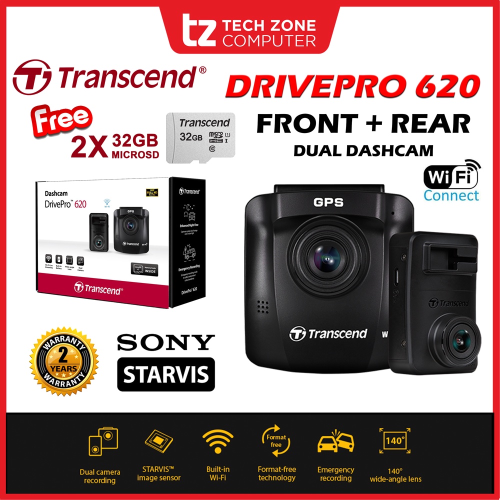 Transcend DrivePro 620 HD Dual Camera FRONT REAR Full HD Dashcam TS