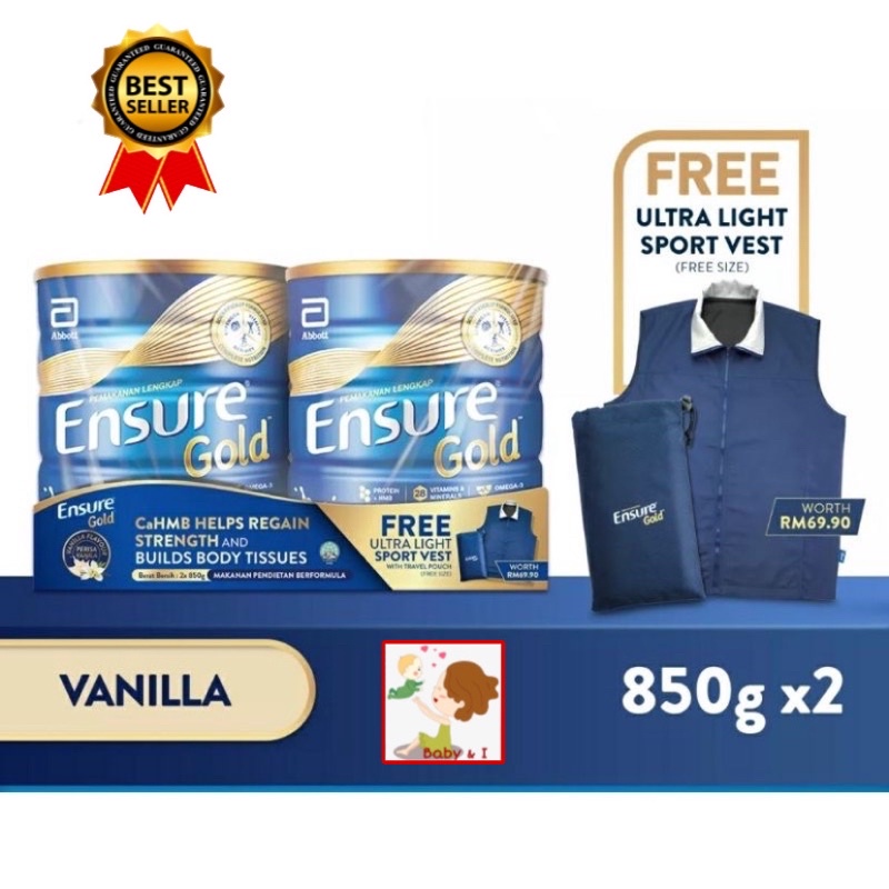 Ensure Gold Vanilla 850g X 2 Tins Free Sport Vest Exp 2024