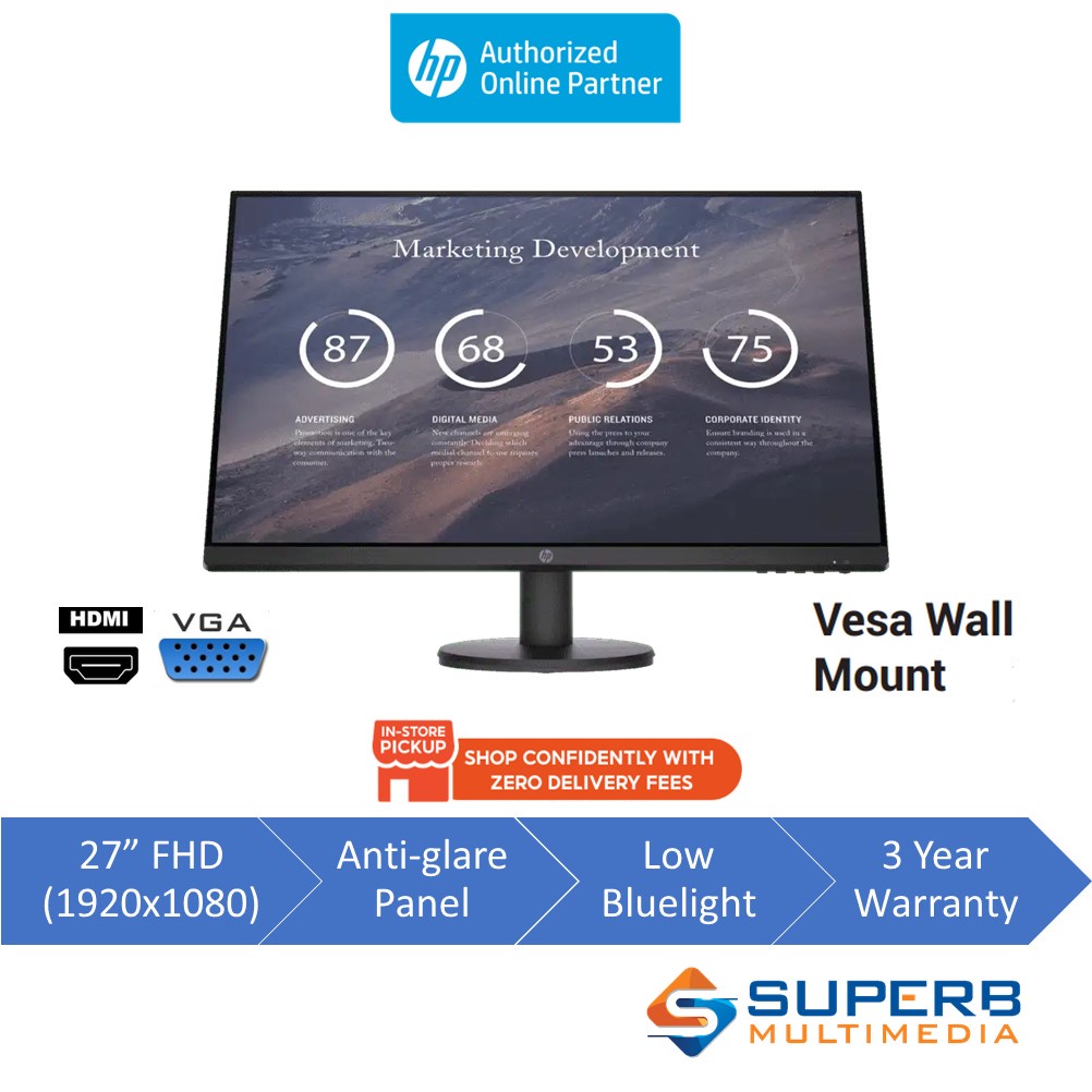 Hp P V G Monitor Fhd Hdmi Vga Wall Mount Shopee Malaysia