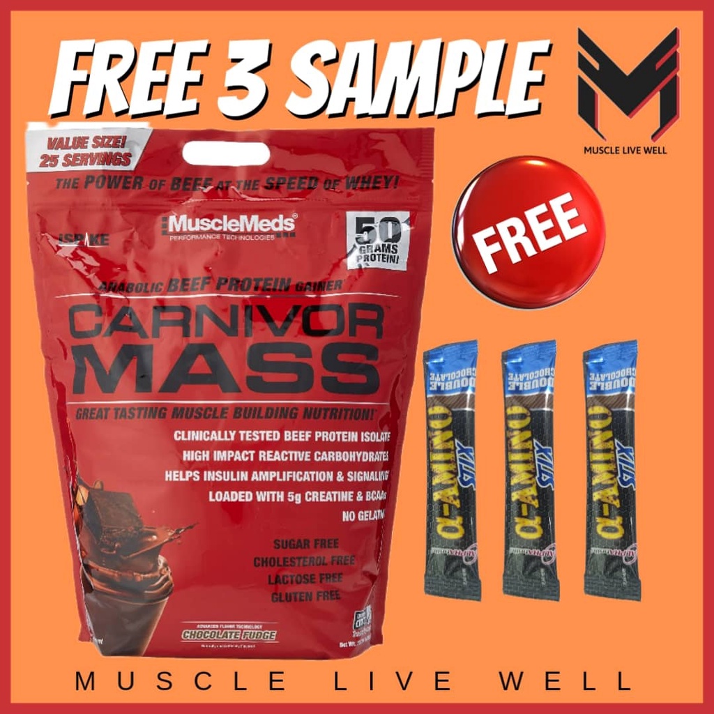 Musclemeds Carnivor Mass 10lbs Free 3 Sample Mass Gainer Weight