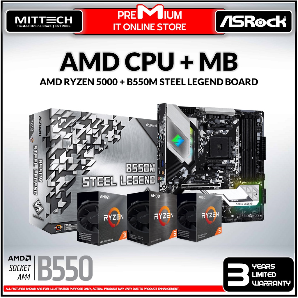 Asrock B550M Steel Legend AM4 Motherboard AMD RYZEN 5000 Processor