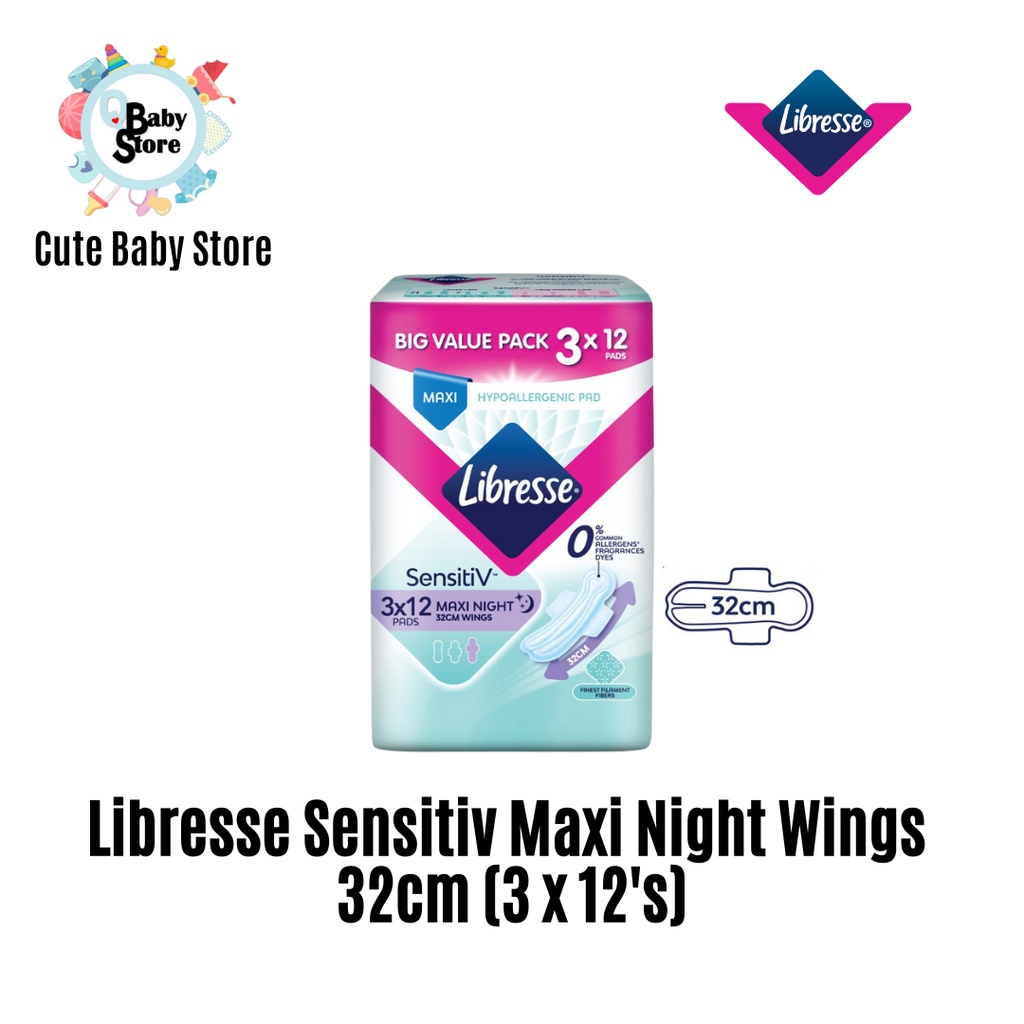 Libresse Sensitiv Maxi Night Wings 3 X 12 S 32cm Shopee Malaysia