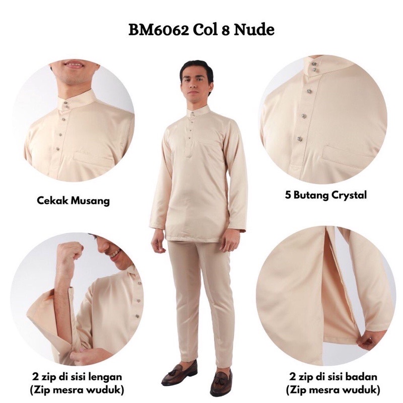 Baju Melayu Slim Fit Lelaki Dewasa Baju Raya Nikah Tunang Nude