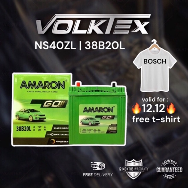 Amaron Car Battery NS40 NS40ZL Bateri Kereta Myvi Bateri Kereta Viva