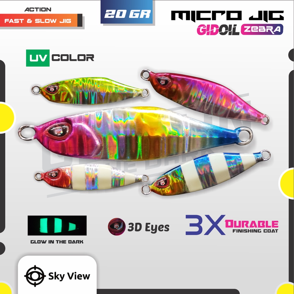 Metal Jig Bait 20gram Slow Jig Bait Full GID Zebra Hologram 20g 20gr