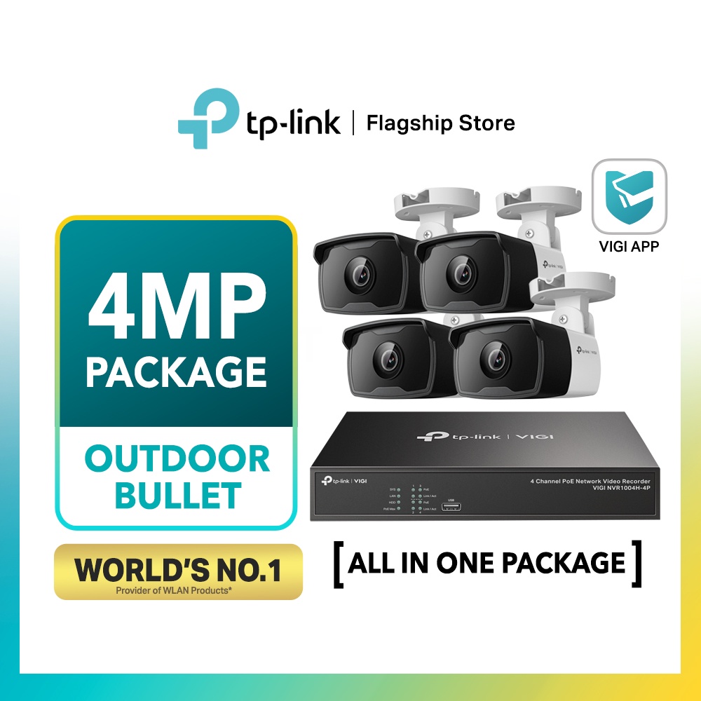 TP Link VIGI C340I 4mm Bundle Package 4MP AI CCTV Outdoor IR Bullet IP