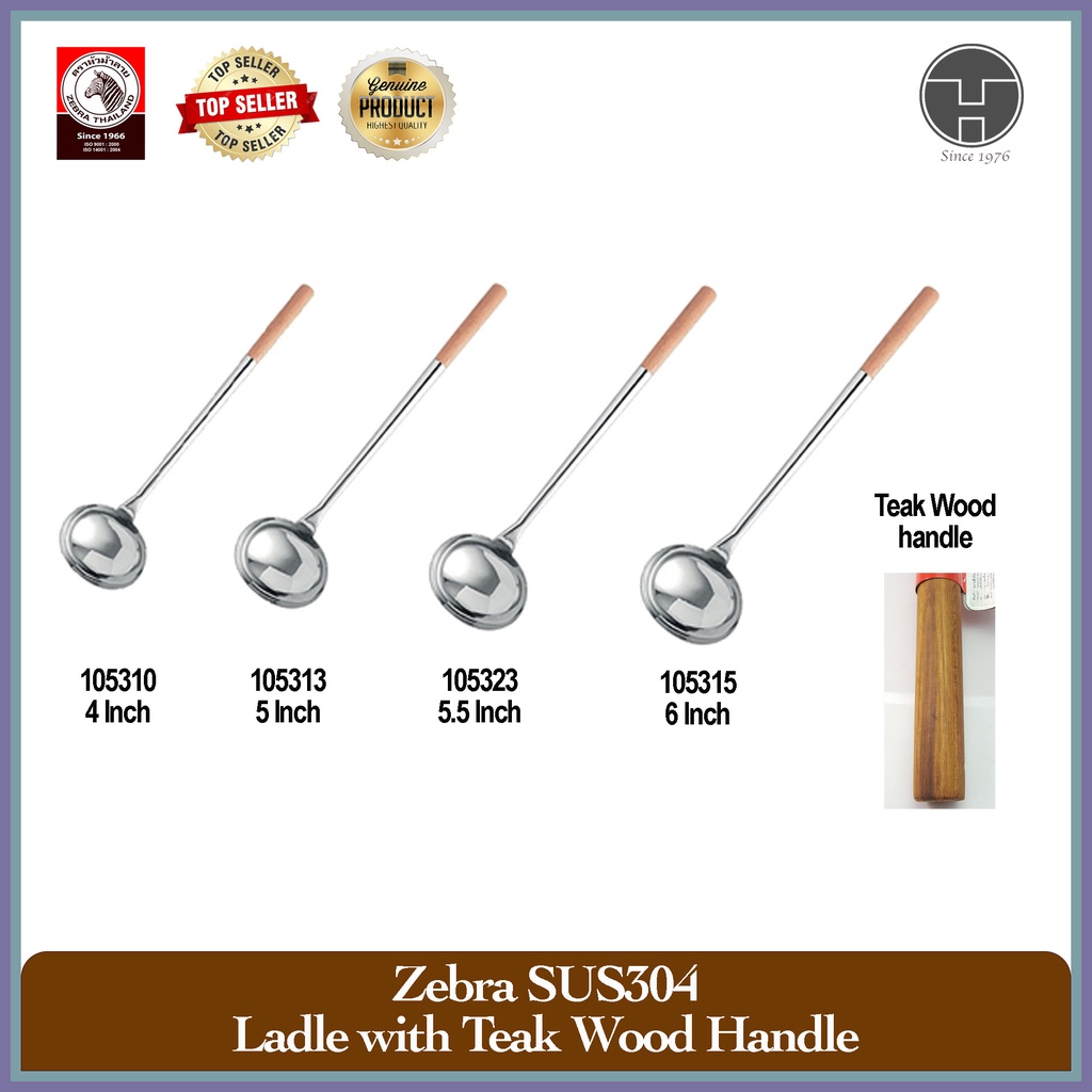 TeoHin Zebra SUS304 Teak Wood Handle Ladle Stainless Steel 304