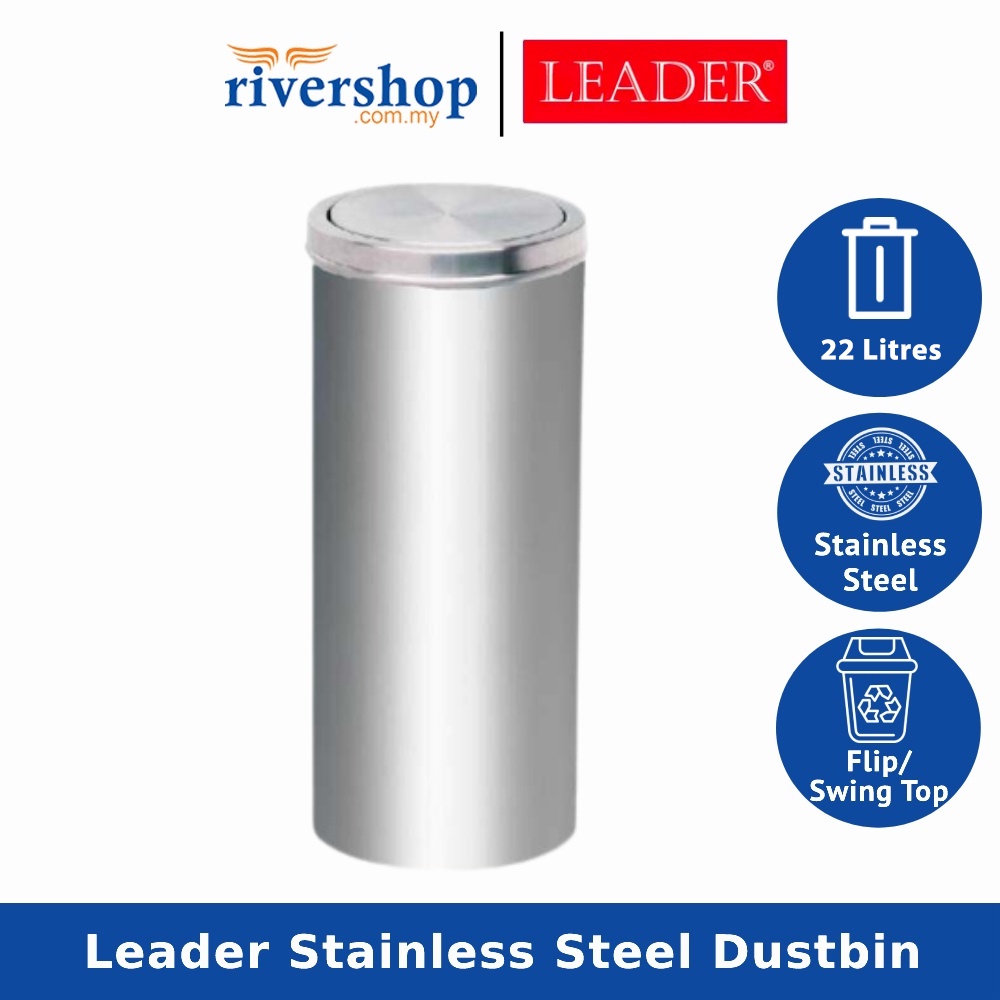 Leader Stainless Steel Dustbin Flip Top Rubbish Bin Swing Top Trash