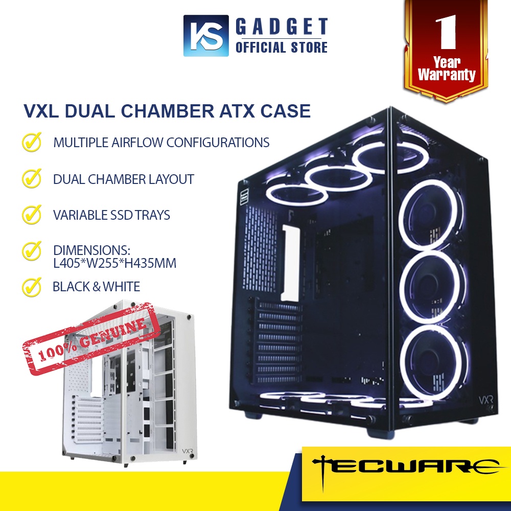 Tecware Vxr Tg Premium Tempered Glass Atx Gaming Case Black White