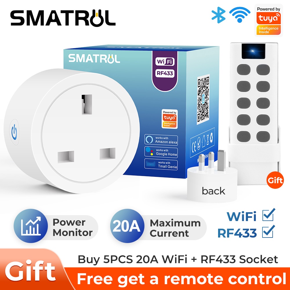 SMATRUL 16 20A RF433 Wifi Smart Plug Tuya WiFi Socket Adaptor Outlet