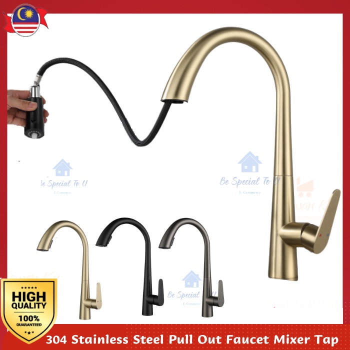 SUS304 Kitchen Faucet 304 Stainless Steel Pull Out Faucet Mixer Tap NEW