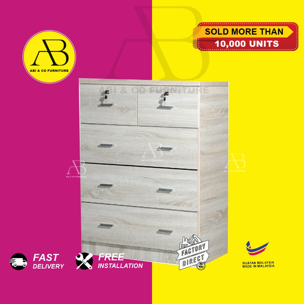 FREE INSTALLATION [ABICO] 5 DRAWERS CHEST EXPORT QUALITY / CHEST 5 LACI