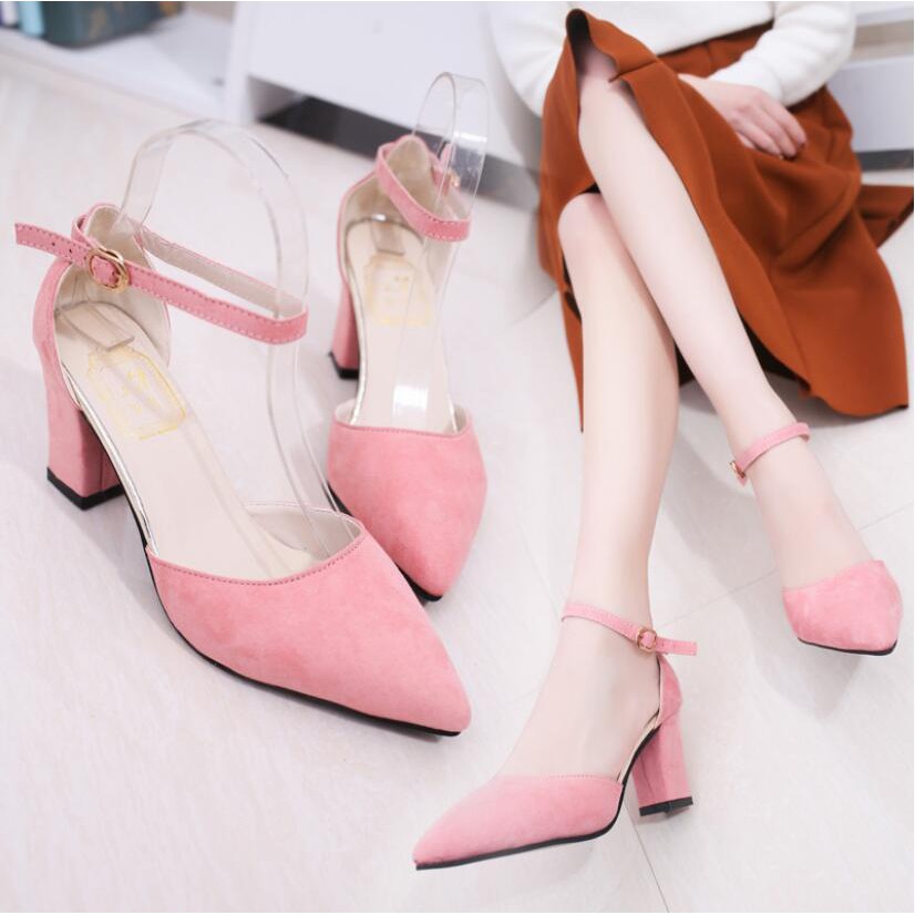 Women Contracted Suede Leather String Thick High  Heels  